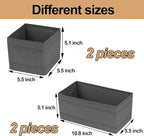 Washable Cloth Drawer Organizer, Set of 4 Foldable Sock Dresser Drawer Organizers Storage Boxes, Fabric Storage Boxes Closet Cabinet Organizer for Clothes (Gray, 2M+2S)