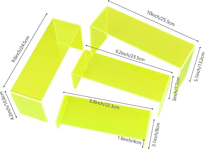ELEGANTLIFE Acrylic Display Risers Set of 4, 4-Level Tiered Display Stands for Cupcakes, Small Figures & Jewelry, Compact Countertop Display Shelf, Multiple Colors Available (Light Green (Translucent))