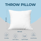 Utopia Bedding Throw Pillows (Set of 1, White) – 18 x 18 Inches Down Alternative Pillows for Bed, Sofa, and Couch - Fluffy Decorative Stuffer Pillow for Indoors & Outdoors