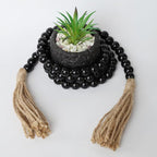 Boho Decor Wood Beads Garland Farmhouse Wall Hanging Decorations Natural Wooden Bead Tassel Decorative for Coffee Table Christmas and Prayer (Black, 58")