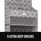 GORILLA GRIP Over The Door Organizer Storage, 5 Deep Hanging Shelves, Holds 50lbs, Closet Organizers Shelf for Bedroom, Shoes, Bathroom, Nursery, Dorm Essentials, 58x15 Inches, Quatrefoil