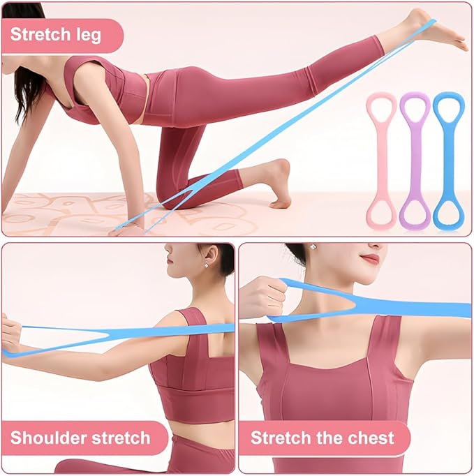 3pcs Figure 8 Fitness Resistance Band Elastic Bands for Working Out Elastic Rope Stretch Fitness Band Training Exercise Bands for Women Yoga