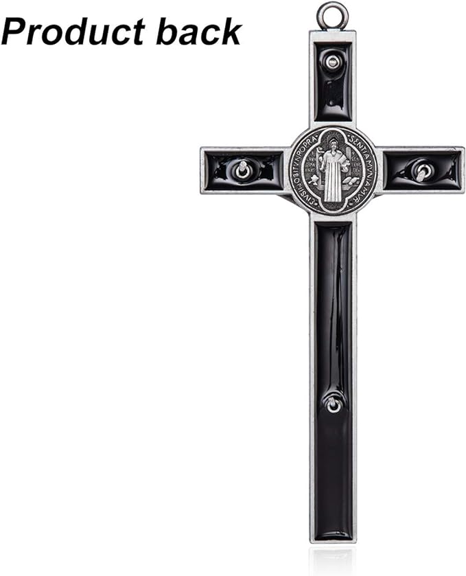 Wellcho Black Enamel Crucifix Wall Cross -Saint Benedict Metal Wall Art-7 Inch Cross Give Blessing and The Spiritual Sacred:Faith Gift for your Acquaintances