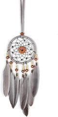 Feather Dream Catcher Car Interior Rearview Pendant, Feather Dream Catchers Wall Hanging Decorations(Style 1 - Grey)