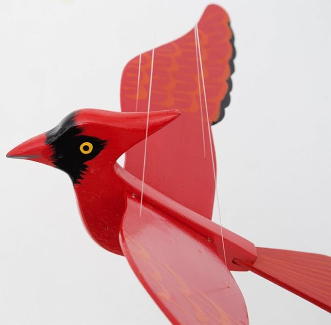 WitnyStore Mobile Birds - Collectible Animal Art - Wooden Hand Made and Painted Birds in Flight Hanging Decor Perfect for Gifts and Souvenirs - Red Northern Cardinal - 14 x 9 x 4 inches
