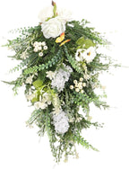 Artificial Flower Teardrop Swag Wreath Hanging Garland Welcome Sign 20inch Long for Farmhouse Decor Accessory Versatile