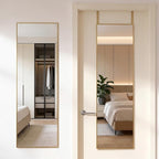 DUMOS 47x14 Inch Full Length Mirror Over the Door, Wall Mounted Full Body Mirror, Door Hanging Metal Aluminum Alloy Frame Dressing Mirrors for Bedroom, Living Room, Entryway, Gold