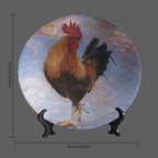 Rooster Decorative Ceramic Plates, 8 Inch, Watercolor Painting Rooster Round Display Plate, Table Top Plate Decor with Stand, for Home Kitchen Bedroom Decorative Ornaments