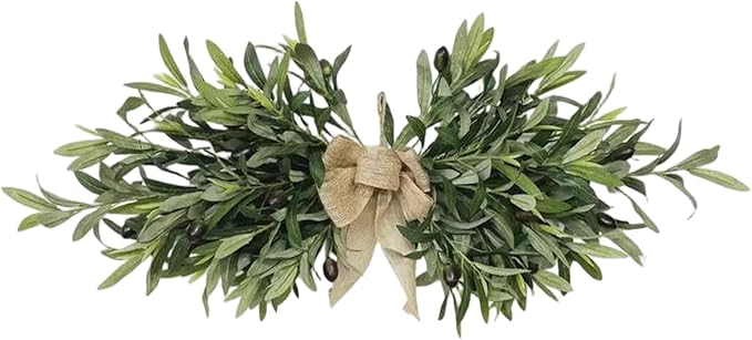 Greenery Garland Swag, 60cm Artificial Olive Branches Swags with Bow, Rustic Eucalyptus Garland Wreaths for Wedding Arch Party Wall Home Decorations