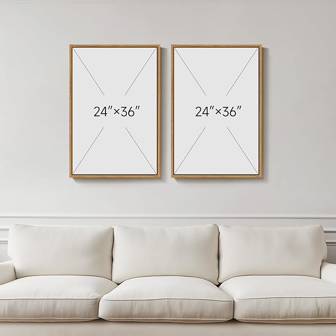 Large Framed Blue Botanical Wall Art Set of 2, Neutral Minimalist Canvas Paintings Prints, Watercolor Pastel Pictures Artwork for Modern Farmhouse Living Room Bedroom Kitchen Wall Decor, 24x36 Inch