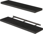 Fixwal Floating Shelves for Wall, 35.4" Long Heavy Duty Wall Mounted Rustic Wood Shelves for Living Room, Bedroom, Bathroom and Kitchen, Wall Shelves for Storage, Books, Room Decor (Black, Set of 2)