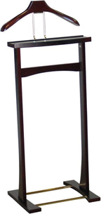 Proman Products Ashton Valet Suit Stand with Top Tray, Contour Hanger, Trouser Bar and Shoe Rack, 17" W x 14" D x 42" H, Dark Mahogany