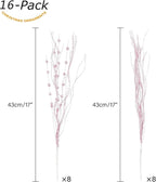 SLK 16-Pack Artificial Glitter Berry Stem Ornaments, Christmas Decorative Glittery Twigs, Picks, Branches for Tree, Wreath, Small Vase, Halloween Party (Pink)