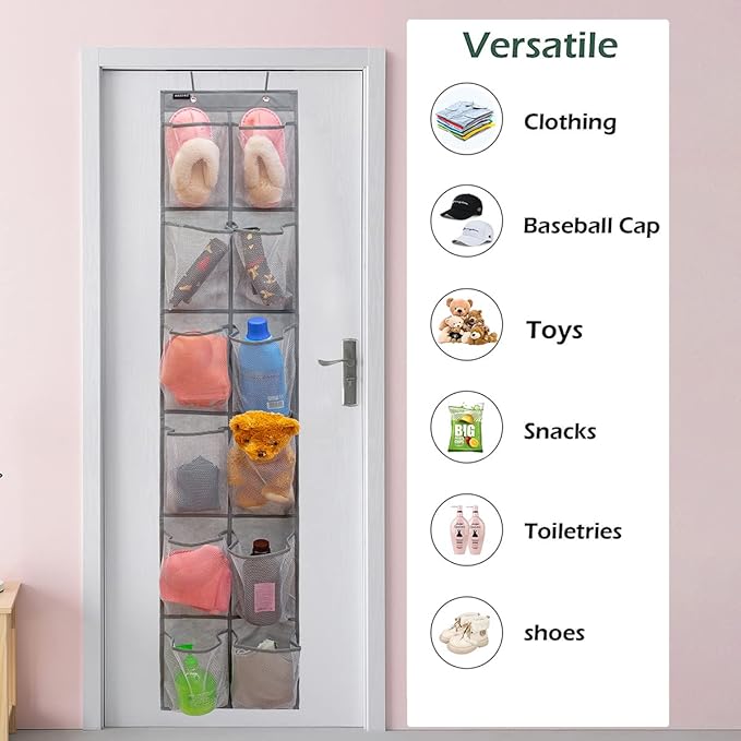 Behind Door Hanging Kids Shoes Organizer Closet Shoe Organizer Shoe Rack with 12 Mesh Pockets (12 Pockets)