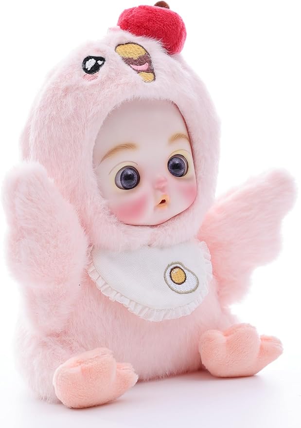 6" Hand-Painted Porcelain Face Doll with Acrylic Cotton Body, Small Ceramic Collectible Doll for Shelf & Desk Decor, Aesthetic Home Display, Collectors & Unique Birthday Gift (Pink)