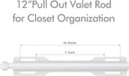 FIRJOY 12" Valet Rod for Closet Pull Out (1 Pack, White)