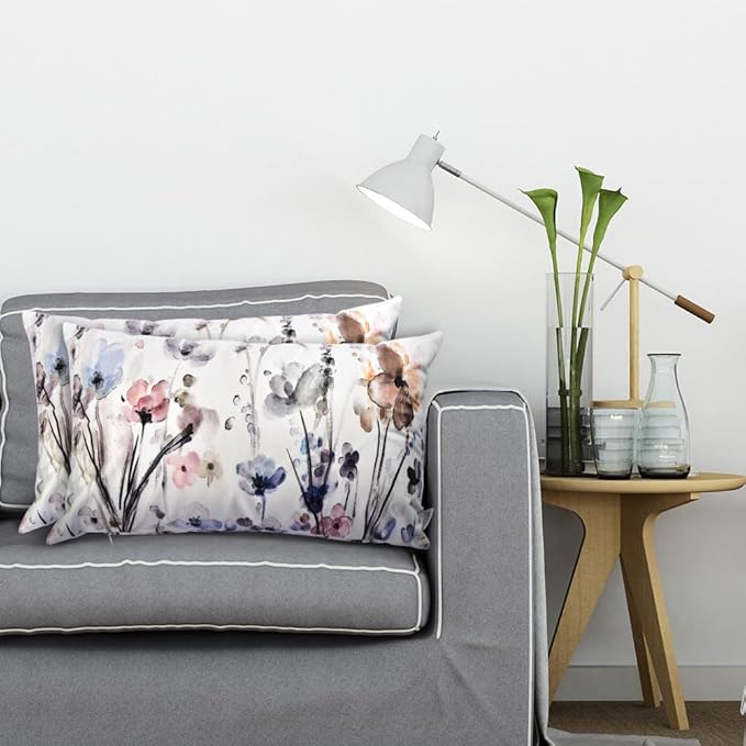 Flower Lumber Throw Pillow Covers 12x20 Set of 2, Flowers Pillow Cushion Cases, Modern Decorative Square Pillowcases for Sofa Couch Bedroom Living Room Car Seat