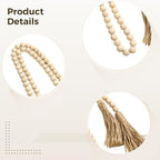 Tassels with Wood Beads 84 Large, Rustic Farmhouse Charm Stack Faux Decorative Accents, Fireplaces Shelves Coffee Tables for, 55 In-59 in (140 Cm-150 Cm) Home Decoration