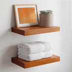 Homeforia 12 inch Oak Floating Shelf, High End Solid Real Wood 12inch Small Floating Shelves for Wall Mounted, Honey Oak Wooden 12in Floating Shelves, Heavy Duty Bracket, 12 X 6.5 X 1.75 in, Set of 4