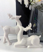 Porcelain Christmas Reindeer Figurines, Pack 2 Mini Animal Reindeer Decor Deer Statues Sculpture Tabletop Ornaments for Cabinet Mantel Shelves Fireplace Home Décor Accents Collectible Figurines