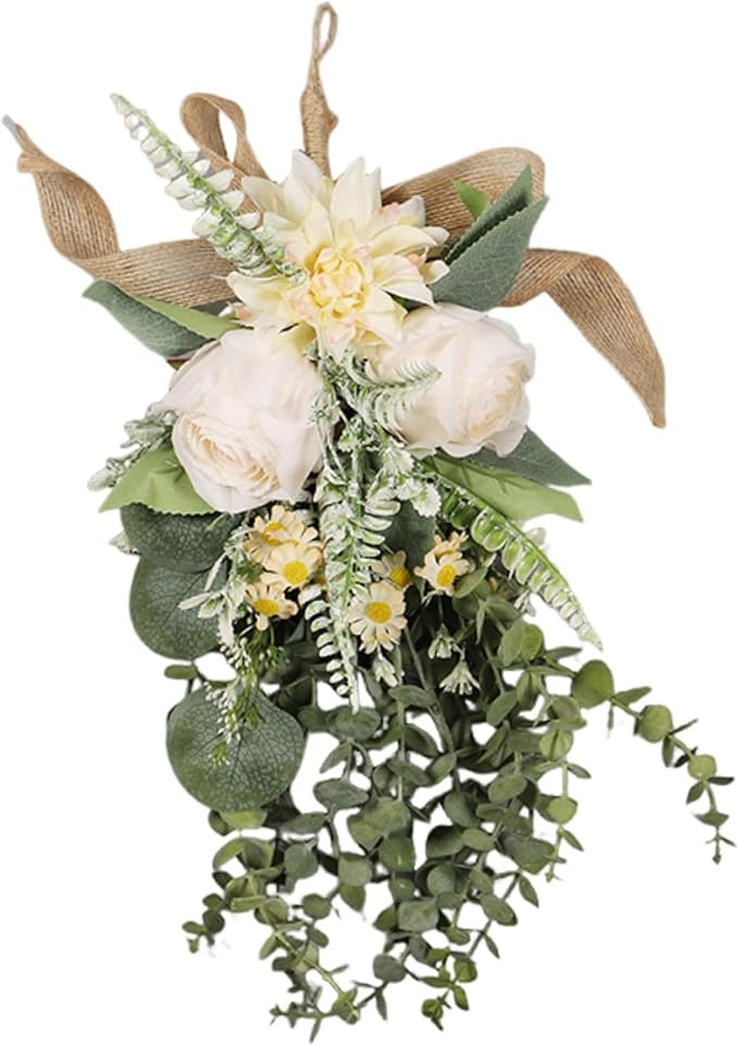 Qianly Artificial Floral Swag Garland Outdoor Indoor, Decorative, Flower Teardrop Wreath, Hanging for Office Holidays Festivals Wall, Champagne Color