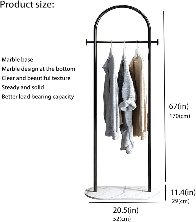 Freestanding Clothing Rack with Marble Base,Modern Black Arch Garment Rack for Small Spaces,Sturdy Metal Coat Rack,Clothes Racks for Hanging Clothes in Bedroom,Closet,Entryway,Boutique Display