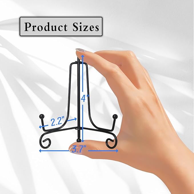12 Pack Iron Display Stands, 4 Inch Black Plate Holder Easel for Display, Decorative Tabletop Frame Picture Stand for Book, Collectibles, Card and Arts