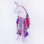Pretty Jolly Unicorn Dream Catchers for Little Girls Bedroom Handmade Kids Dreamcatcher with Fluffy Pom Poms Feathers&Beads,Nursery Wall Decor for Toddler Girls Room,Children Birthday Gift(Purple)