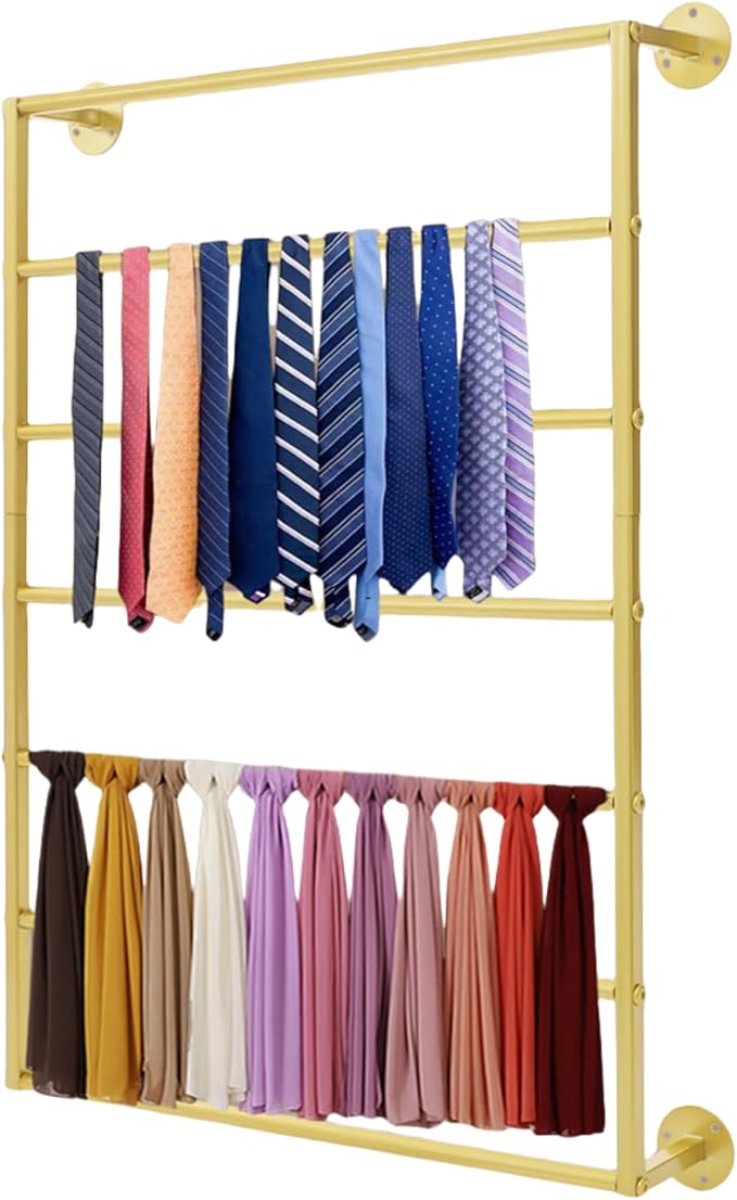 Scarf Organizer, Hijab Organizer, 7 Tier Wall Mounted Ribbon Rack, Ties Silk Scarves Towels Storage Multifunctional Metal Rack, Wall Shelf for Clothing Store, Flower Shop, Home