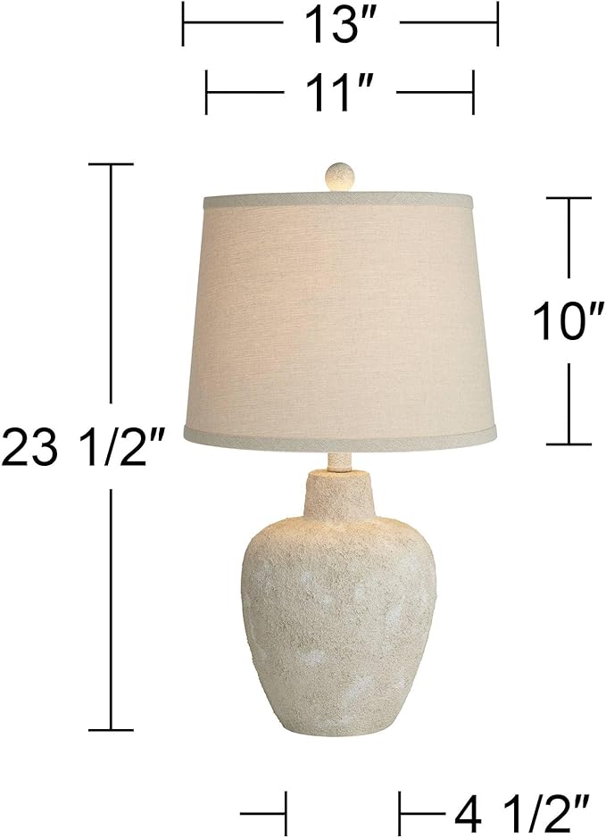 360 Lighting Romeo 23 1/2" High Jar Small Farmhouse Rustic Natural Cottage Coastal Accent Table Lamps Set of 2 Beige Distressed Earth Tone Finish Shade Living Room Bedroom Bedside Nightstand