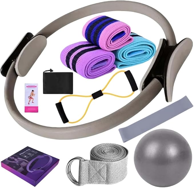 Pilates Essentials Kit for Women - Home Fitness Equipment Set, Includes Pilates Ring, Yoga Ball, Resistance Bands, Booty Bands for Core Strength, Glute Toning, and Yoga Stretching