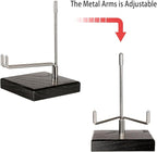 Hipiwe Adjustable Stainless Steel Arm Display Stand Easel with Wooden Base Rocks Crystal Display Easel Holder for Mineral Agate Gemstones Fossils Coral Geodes Plate and Photo, 3.1"x3.1"x4.9"