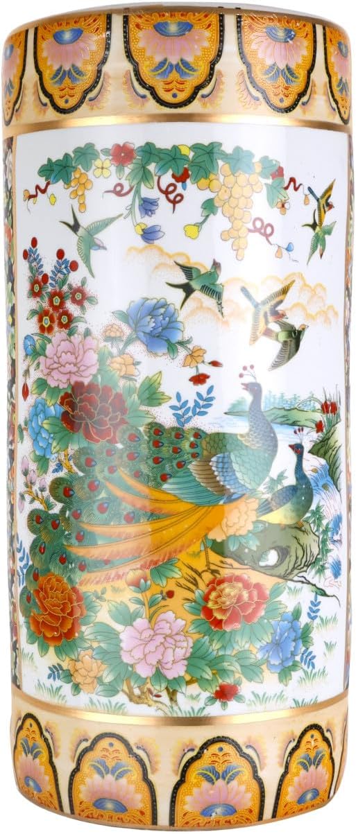 ORIENTAL Furniture Warehouse 18" Satsuma Style Painted Porcelain Umbrella Stand