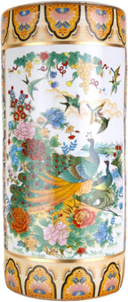 ORIENTAL Furniture Warehouse 18" Satsuma Style Painted Porcelain Umbrella Stand
