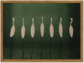 Framed Japanese Cranes Wall Art, Vintage Bird Pictures Wall Decor Paintings, Rustic Nature Animal Canvas Prints Minimalist Green Home Decor for Living Room Bedroom Office 16x24 inch