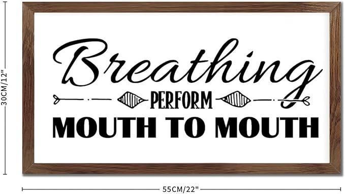 Family Lettering 12x22in Wood Framed Sign with Encouragement Quote Breathing Perform Mouth to Mouth Apricot Frame Wooden Plaque Housewarming Gift for Cottage Office Farmhouse Porch Wall Decor