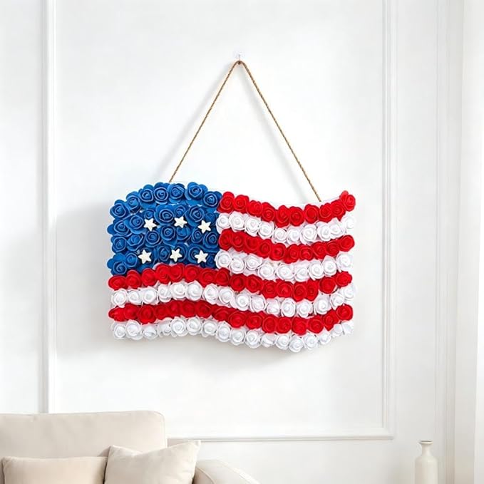 4th of July Decorations Outdoor Patriotic Wreaths for Front Door 250th Anniversary Decorations Red White and Blue American Flag Wreath (American Flag Sunflower C)