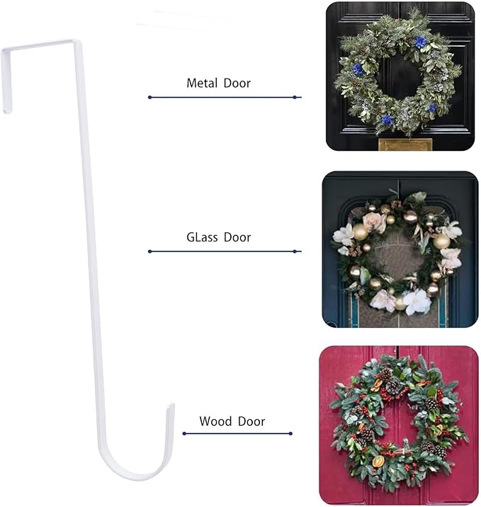 12 in Wreath Hanger White Wreath Hangers for Front Door Wreaths Hangers Hook Over The Door Hook for Christmas Wreaths Holder Decorative Halloween Easter Hanging Hooks Decor