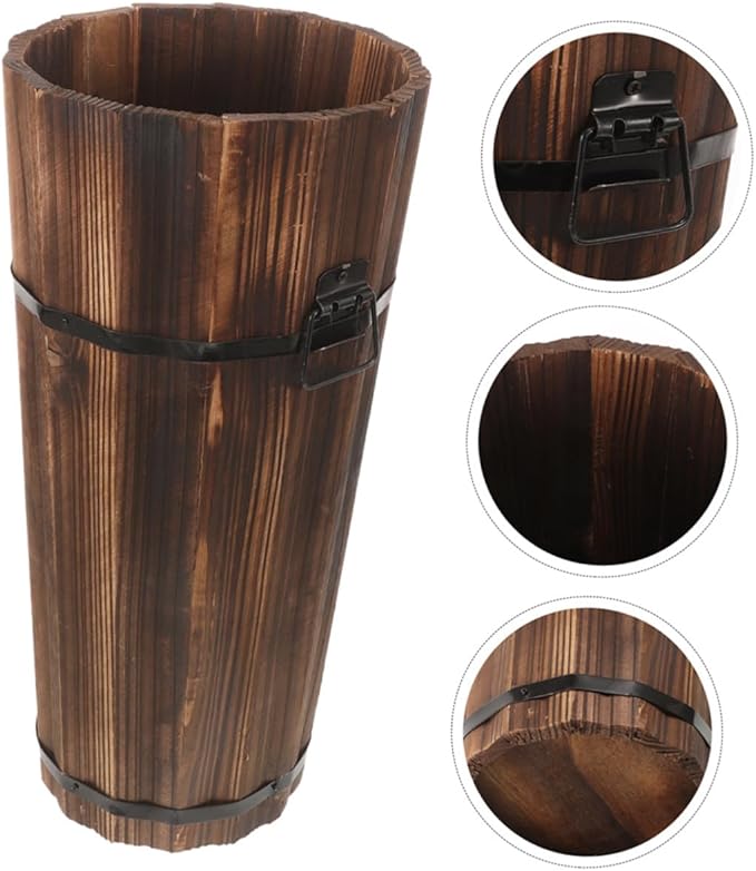 MAGICLULU Handmade Carbonized Wood Stand Modern Umbrella Stand Storage Tube for Umbrellas Walking Sticks and Decorative Fans Indoor Outdoor