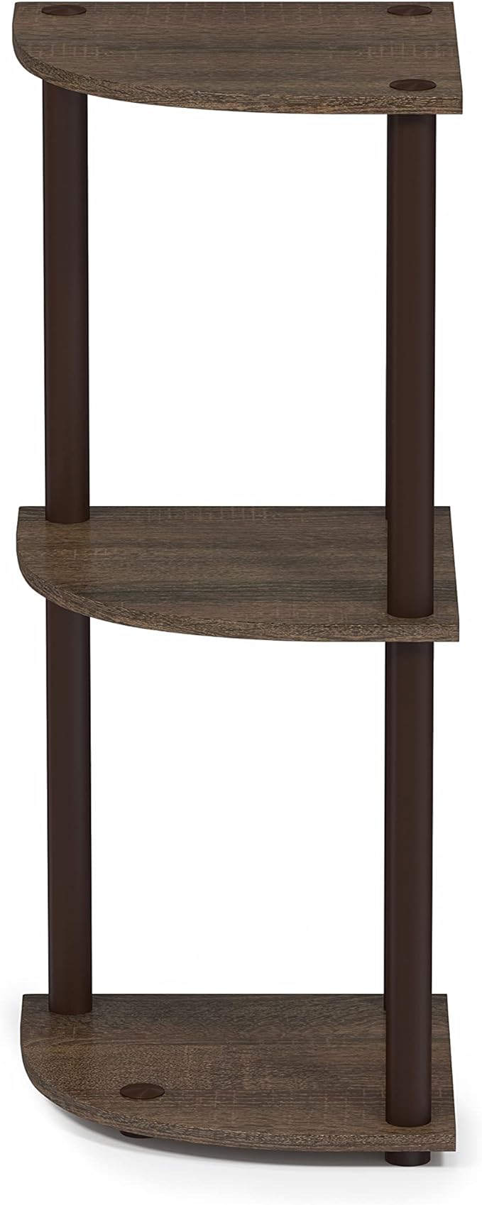 Furinno TURN-N-TUBE Corner Shelf, 3-Tier Corner Bookshelf, Display Storage Shelves, for Organization and Storage, Living Room, Home Office, Garage, Walnut
