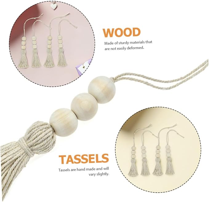 BESPORTBLE 8pcs Wood Bead Garland Ornaments Farmhouse Beads with Tassel Ornaments Hanging Decoration for Closet Handle Door Handle