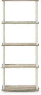 Furinno TURN-N-TUBE Storage Shelves, 5-Tier Book Shelf, Corner Shelf, Toolless Open Shelves, for Organization and Storage, Living Room, Garage, Home Office, Sonoma Oak