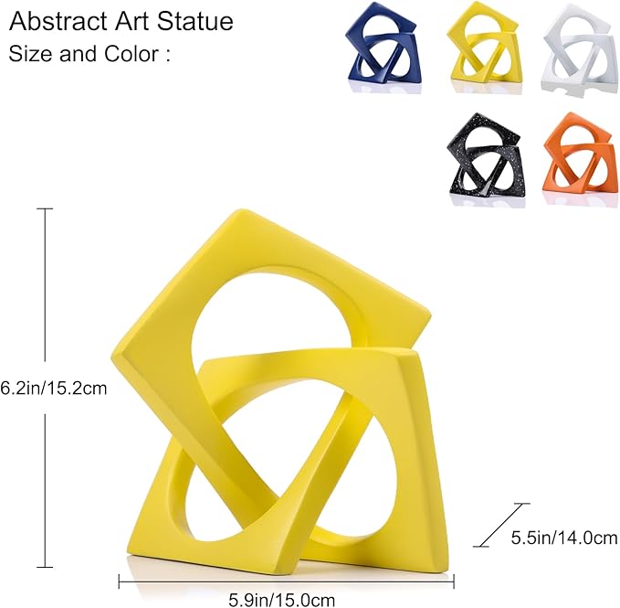 Jax Geometric Yellow Knot Statue Decor, Home Bookcase Centerpiece and Tabletop Sculpture, For Home Decor Accent Cube Ornaments