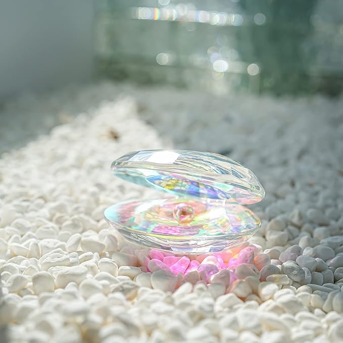 H&D HYALINE & DORA Colorful Crystal Seashell Figurine Collectible,Glass Shell Figurine with Pearl for Wedding Gift Table Decor