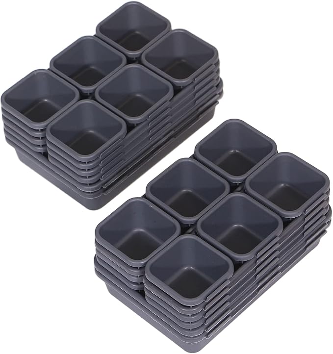 42 Pack Interlocking Desk Drawer Organizer Tray Dividers Plastic Shallow Narrow Drawers Organizers Separators Storage Bins Container for Kitchen Bathroom Makeup Office Vanity Dresser