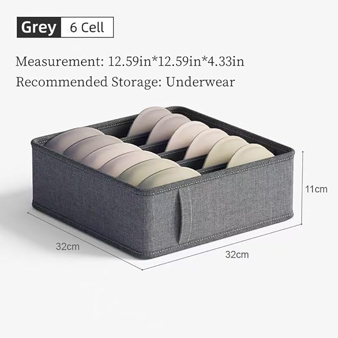 3 Pack Closet Underwear Organizer Storage Box, Drawer Fabric Foldable Cabinet Closet Storage Boxes for Storing Socks, Underwear, Ties, Belts (Dark Grey)