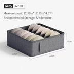 3 Pack Closet Underwear Organizer Storage Box, Drawer Fabric Foldable Cabinet Closet Storage Boxes for Storing Socks, Underwear, Ties, Belts (Dark Grey)