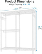 VIPEK V4 Garment Rack for Hanging Clothes, Portable Wardrobe Freestanding Closet Organizer, Heavy Duty Clothes Rack Metal Clothing Rack with 3 Hanging Rods & 2 Side Hooks, Max Load 810lbs, White