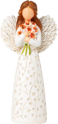 Hand-Painted Angel Figurine with Red Poppy, Remembrance Symbol & Tree of Life Design - Meaningful Gift for Memorial, Hope & Renewal. Angel Statue with Leaf Pattern Dress