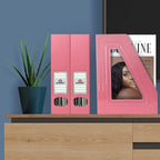 Acrimet Magazine File Holder Bin Storage, Vertical Rack for Documents, Folders and Mail, Durable Plastic Desk Organizer for Office & Home (Solid Pink Color) (2 Pack)